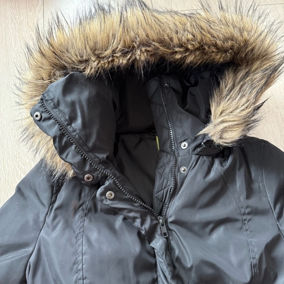Soia & Kyo Black Down Puffer Lightweight Hooded Parka Jacket Sz XS Mid Length - Picture 13 of 15